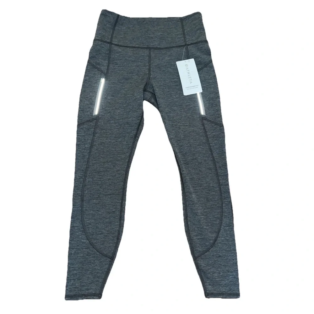 Athleta Rainier Heather Tight Grey Heather Legging Zip Up Pockets Reflective NWT - Picture 6 of 16